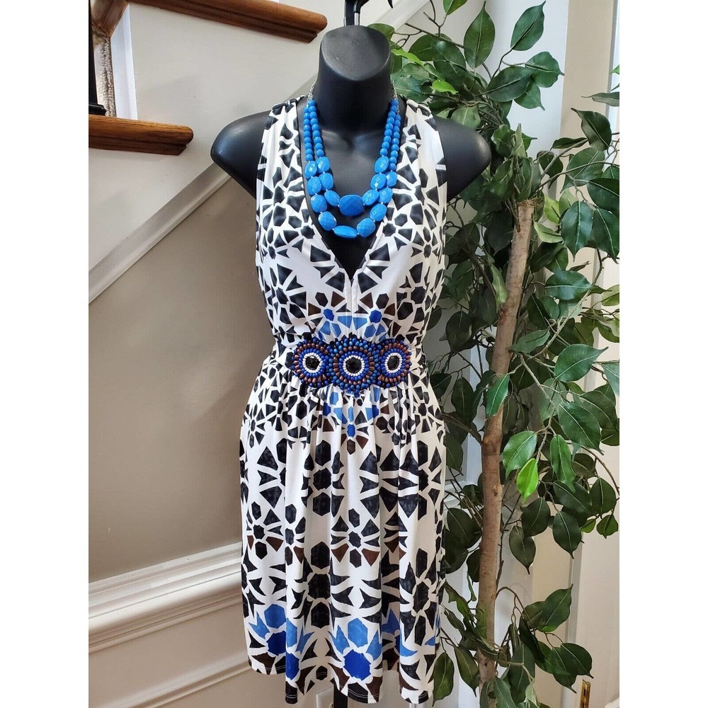 eci New York Women's Polyester Round Neck Sleeveless Knee Length Dress Size XL
